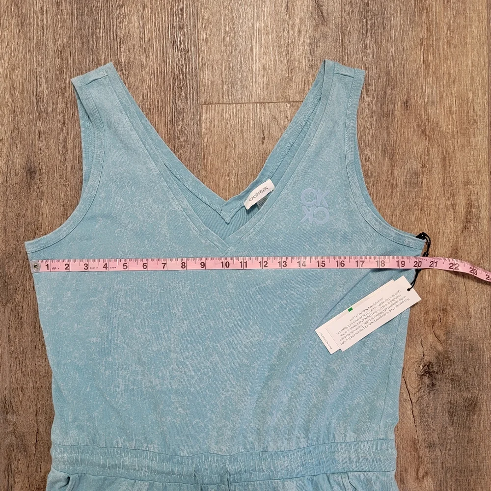 Calvin Klein Athletic Jumpsuit Romper Sleeveless Drawstring Waist Aqua NWT Large